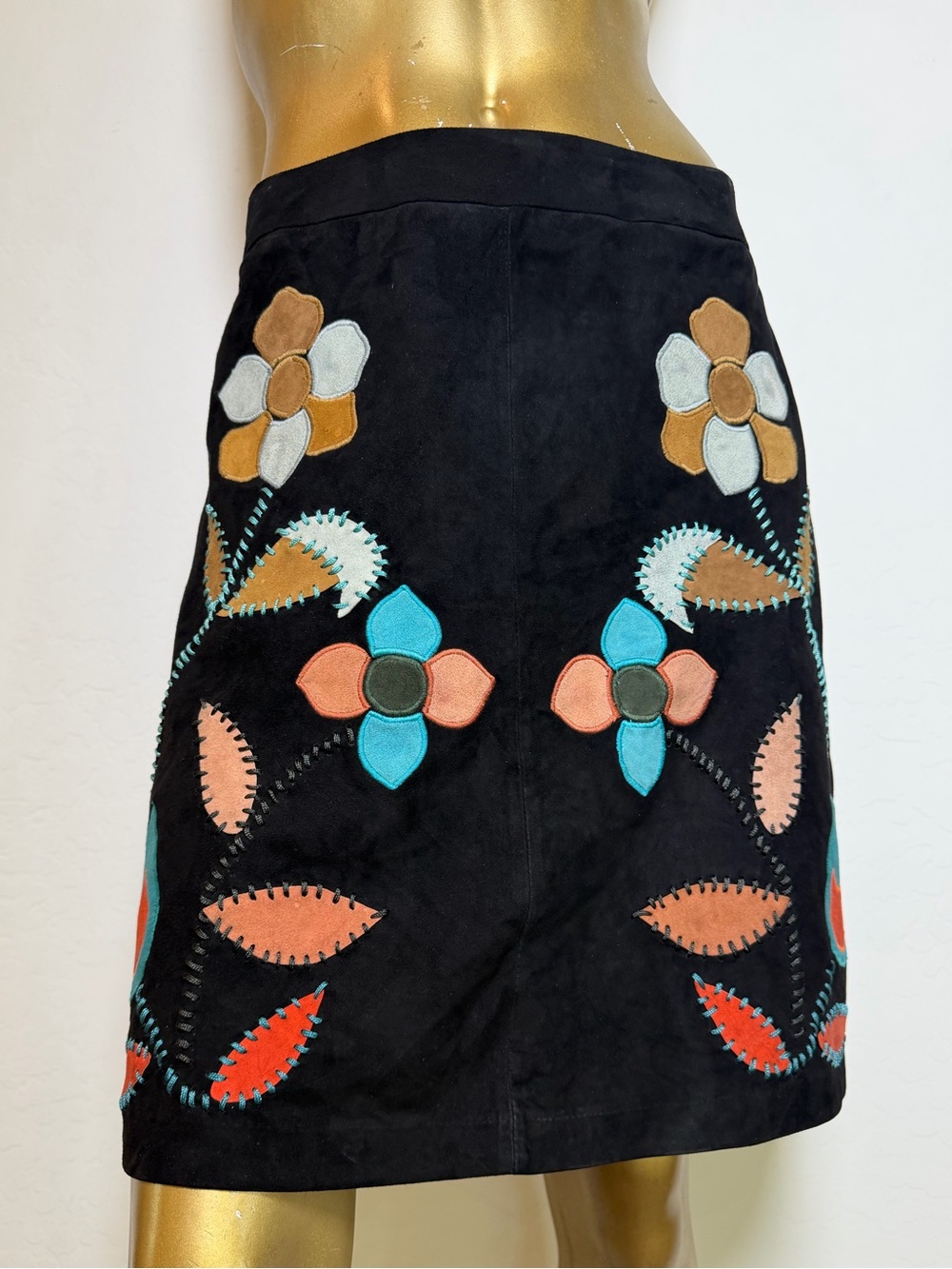NWT Moulinette Soeurs Anthropologie Genuine Suede Leather Patchwork Floral Skirt